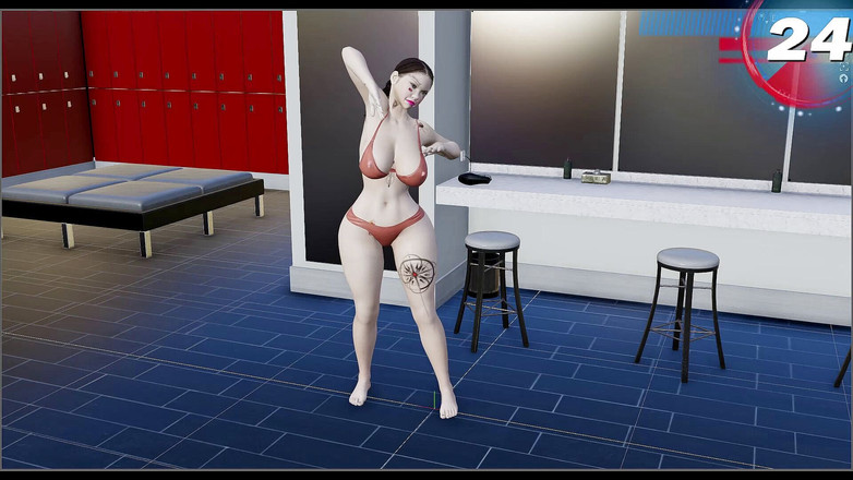 Virtual fantasy studio: 大きなおっぱいと戦利品の3Dセクシーな女の子と色の入れ墨の縞模様にビキニ。