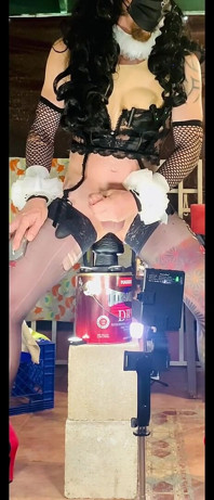 Femboy Sexy Lingerie Riding Big Black Dildo