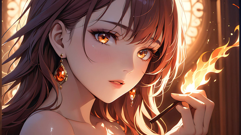 LustRender: Ember Kiss: krásná mladá žena zapálená malým plamenem