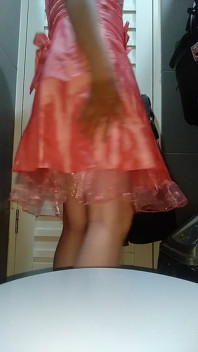 Crossdressing and Cum Wearing Girl Satin Party Pink Mini Dress