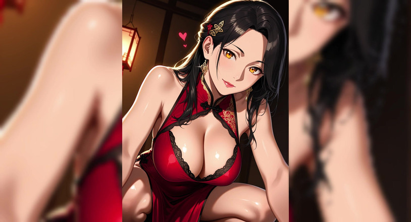 AI Porn: Un vestito rosso una seducente waifu
