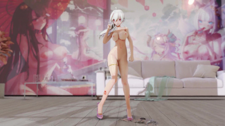 MikuMotion: Iu-lila jurk striptease rondborstige