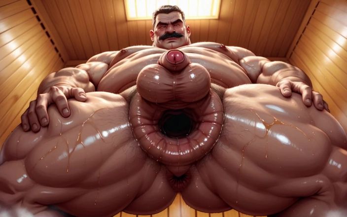 AI gay porn: 근육질의 남자 큰 엉덩이 구멍 클로즈업