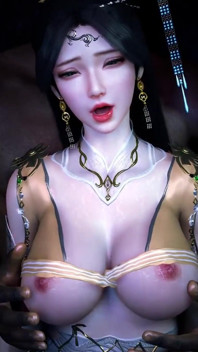 3D curvă asiatică drăguță costumată face sex în grup