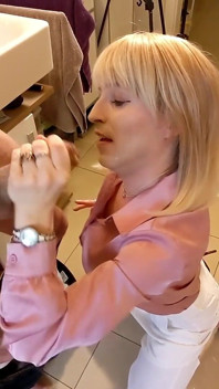 Used and Humiliated! Tranny Has to Piss in, Two Guys Cum and Piss on Her!