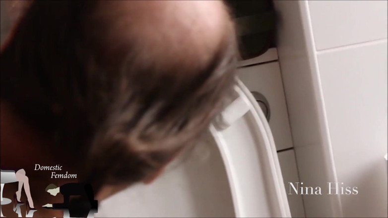 Domestic femdom: Use your tongue to clean the toilet