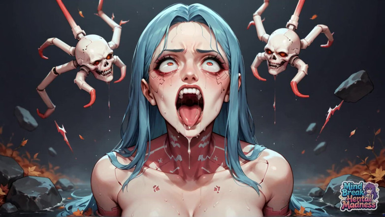 Mind Break Hentai Madness: Autumn Dgocciola e lecca la resa con i capelli blu...