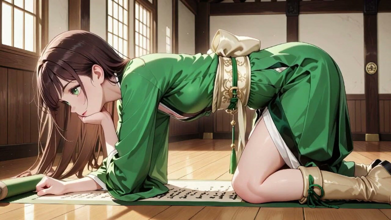 Tay Swift X: Kneeling on Tatami with a Short, Her Eyes Are Hazy....