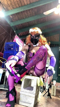 Sexy Shemale in Violet Lingerie Inserting Bottle in His Ass