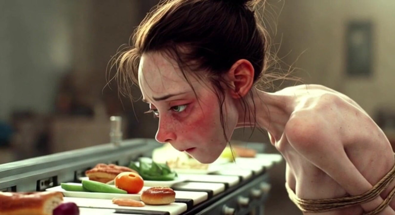 YOUR BEST FANTASY: Extremely Skinny Girl Bound - Stuffed with Food Until Full