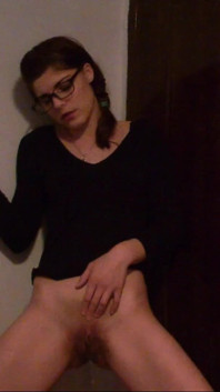 Skinny Teen with Glasses Full Bladder Standing and Pee on the Floor