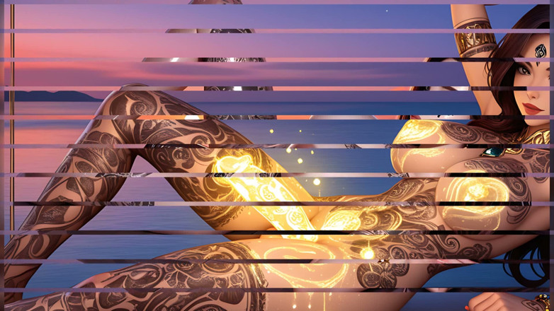 TransMuse: Cliffside Sunset Floating - Reclining Nude Futa