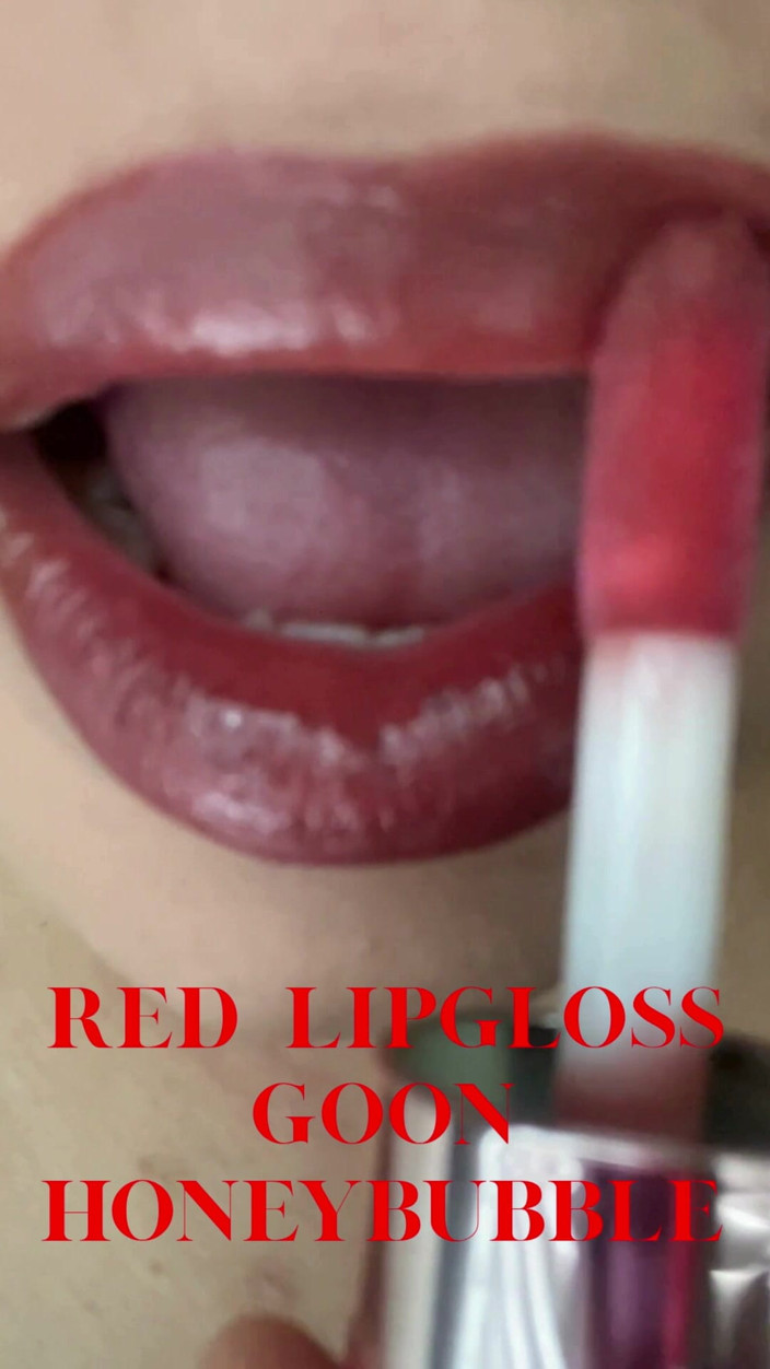 Honey bubble: Application Du Fétiche Des Lèvres De Lipgloss Rouge, Gooning, Femdom,...