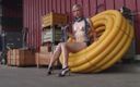 Facial flavor: Blonde girl in heels sits naked in the factory and...