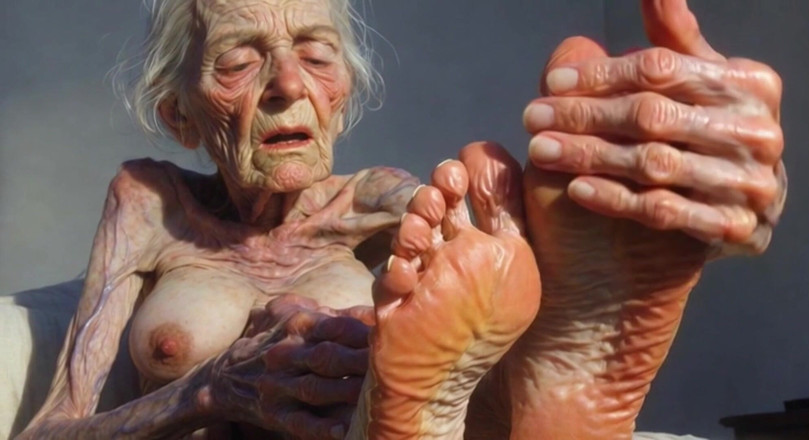 Anime Hentai: Granny Foot Oil Play - Self Massage Makes Her Horny and...