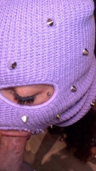 Sexy Mixed Ebony in Ski Mask Receives a Throat Pie