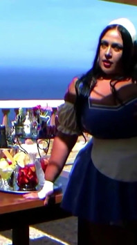 BBW Waitress Sucks in Public