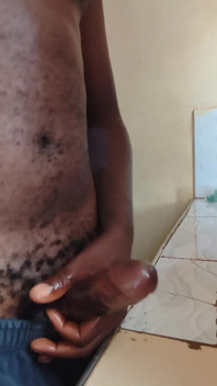 Solo Boyfriend Jerking His Hard Dick Early in the Morning and Released Load of Cum on the Kitchen Worktop