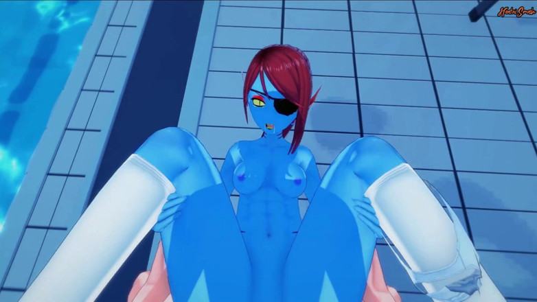 Hentai Smash: The mermaid Undyne gets POV fucked in the pool, creampie -...