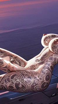 Cliffside Sunset Floating - Futa nue allongée