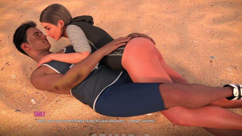 3D Cartoon Porn: Dominos Beach 17: Cvičení Emily &amp; John na pláži z úst do úst