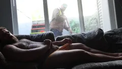 Stroking While Custodian Cleans