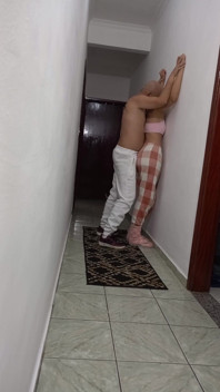 Stepdaughter Grinding Against the Wall, Rubbing Dry and Masturbating Her