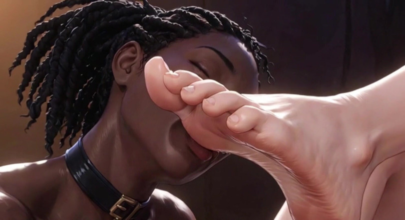 YOUR BEST FANTASY: Mezirasové uctívání nohou - ebenová otrokyně slouží k nohám blonďaté královny