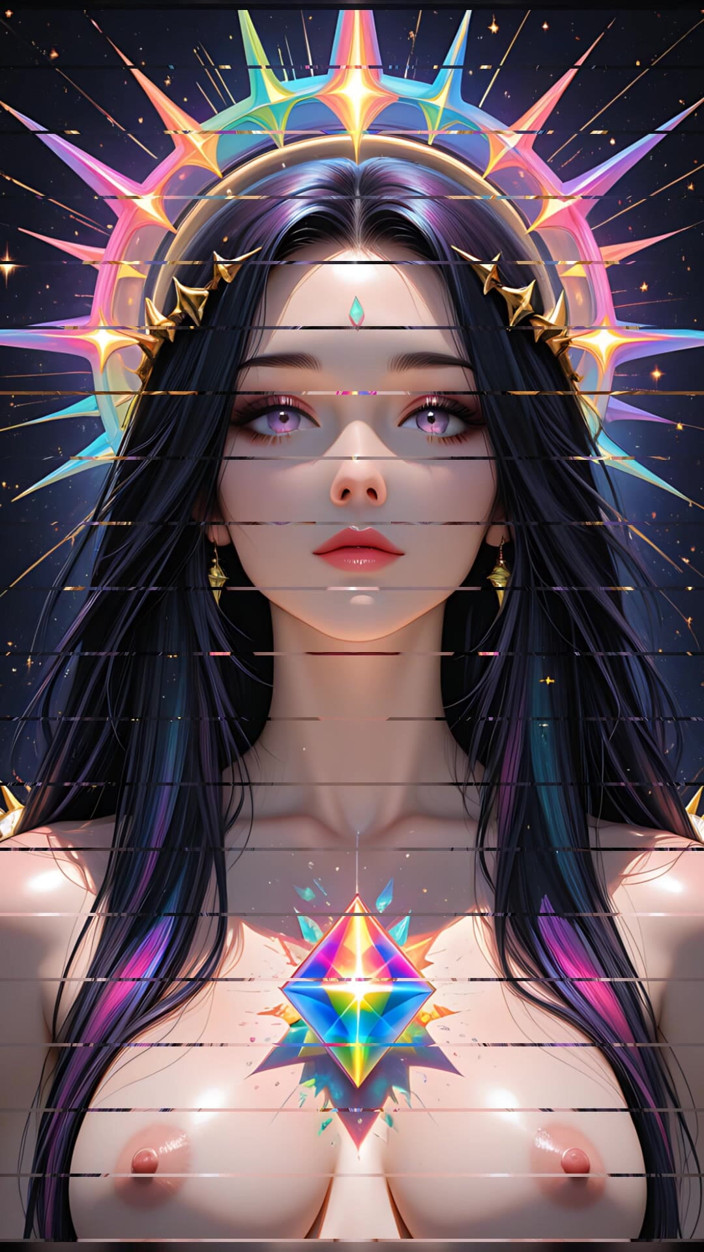 VelvetInk Studio: Gökkuşağı meraklısı gölge kahini kozmik fantezi güzellik ai art slayt...