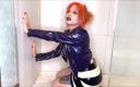 Deanna deadly: Latex in the Shower Metallic Purple Coat and Striped Black...