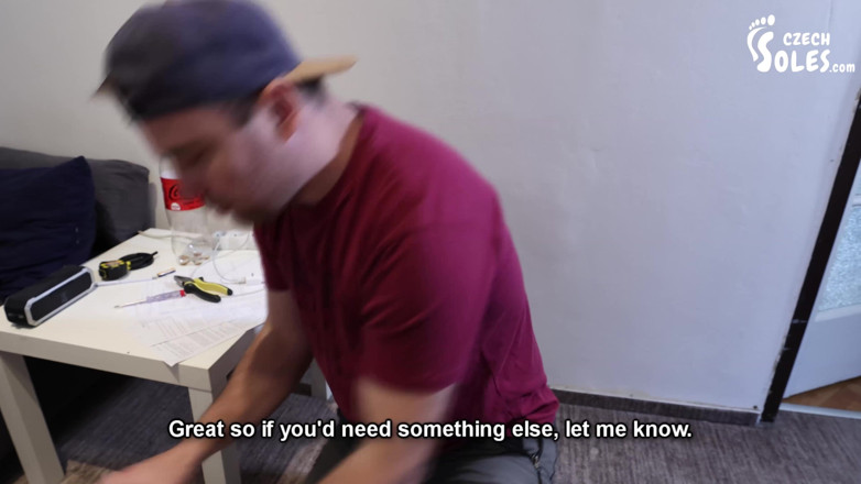 Czech Soles - foot fetish content: Creepy handyman caught sniffing her smelly shoes!