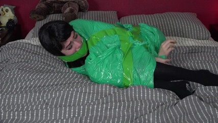 Restricting Ropes: Green tape bondage