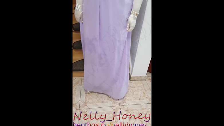 Nelly_Honey: Piękna jasnoniebieska sukienka z plamami na spermie