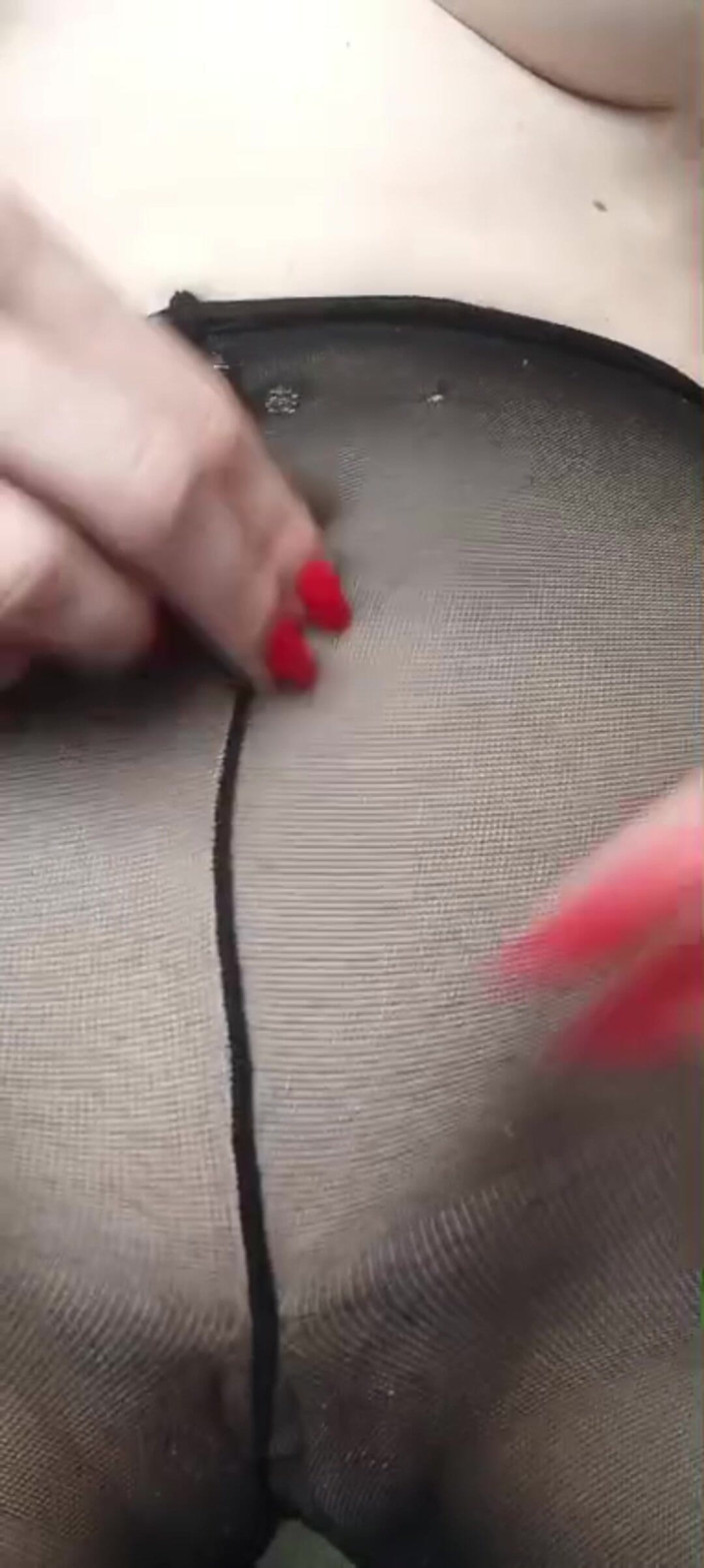 Pantyhose me porn videos: Redhead Stacy in Black Pantyhose Teasing