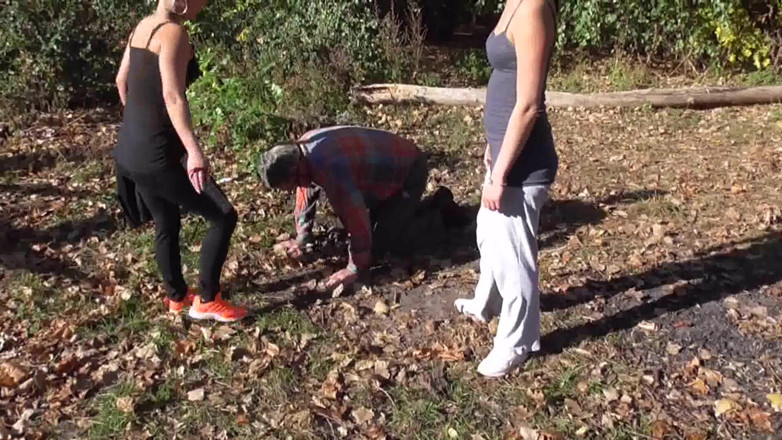 Femdom Austria: Dominant joggers walking their pet slave