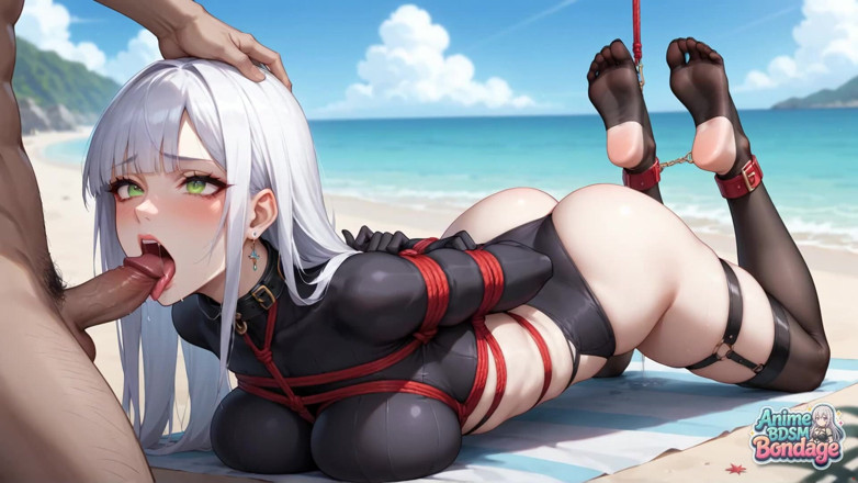 Anime BDSM Bondage: XXX: 해변 속박 페티쉬 밀크플레이 어드벤처에서 섹시한 캣걸 애호가!
