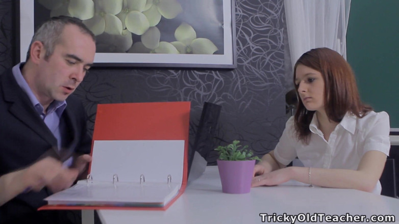 Tricky Old Teacher: Redhead Russian Schoolgirl Fucked on the Teacher's Table