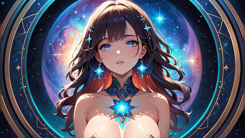 LustRender: Cosmic Serenity: seorang wanita muda yang cantik dengan Stardust pada...