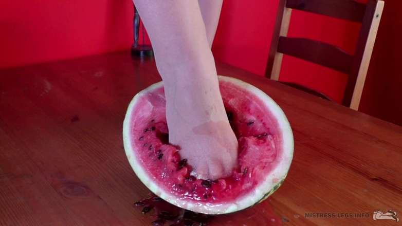 Mistress Legs: Crushing watermelon with nylon feet