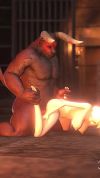 Man-bull fucks a teen hard in the battle arena