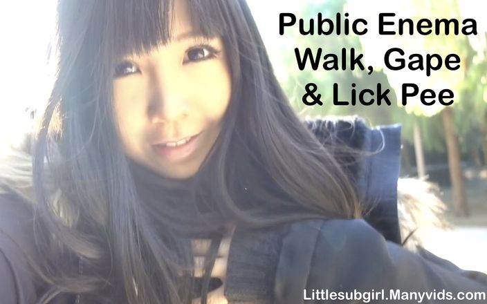 Little sub girl: Enema al aire libre camina, gape y lame pis