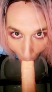 Dildo Sucking in Bathroom Pina Crossdresser Sissy