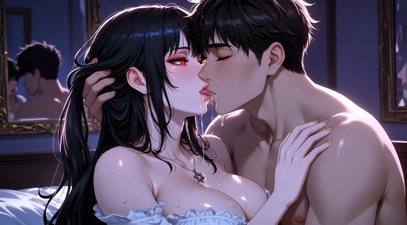 Stories&Anime: 지저분한 혀 키스를 위해 몰래 빨아주는 새엄마