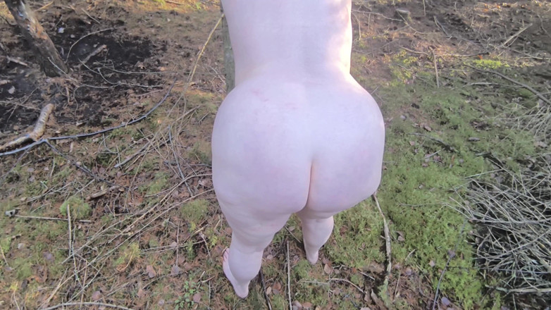 Bouncy Tits Action: Completely Naked in the Forest - Tits and Vagina Whipping