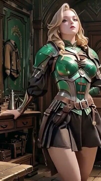 緑の鎧を着た金髪の戦士!プライベートスタディとホワイトシーツ。怠けたソファから銀髪のパートナーの究極のコントラストまで
