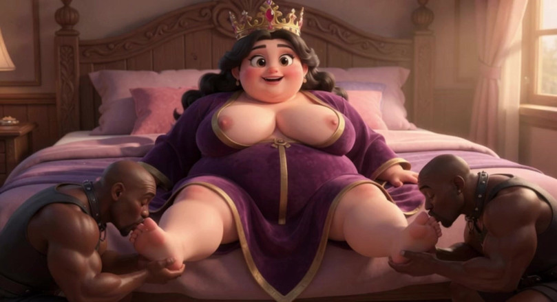 Anime Hentai: SSBBW Goddess Foot Worship - Interracial Slaves Licking Her Massive Feet
