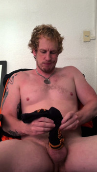 Christian Hunter Pit Sniffs, Nipple and Feet Plays, and Jerks His Thick Cut Cock with His Sweaty Socks