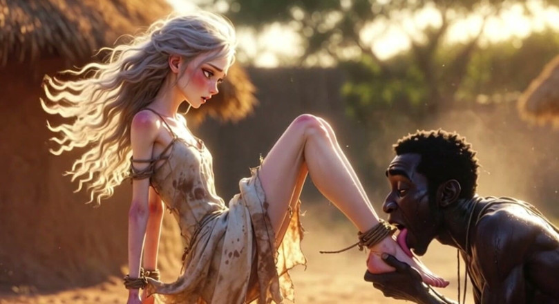YOUR BEST FANTASY: 白人女性のボンデージ - アフリカの男性が情熱的に足を舐める
