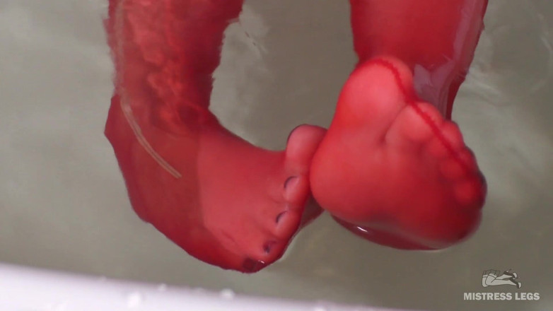 Mistress Legs: Relax and watch my red nylon toes wiggling