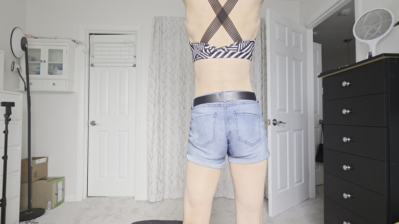 Ms_Emmy_Lynn: Skinny Fit Asian Outfit Sports Bra Thong Jean Shorts